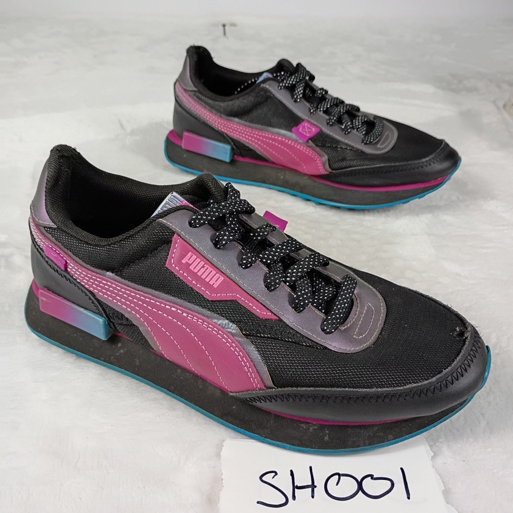 Puma Future Rider Sneakers Womens Size 9 Black Pink Iridescent Gorpcore Retro